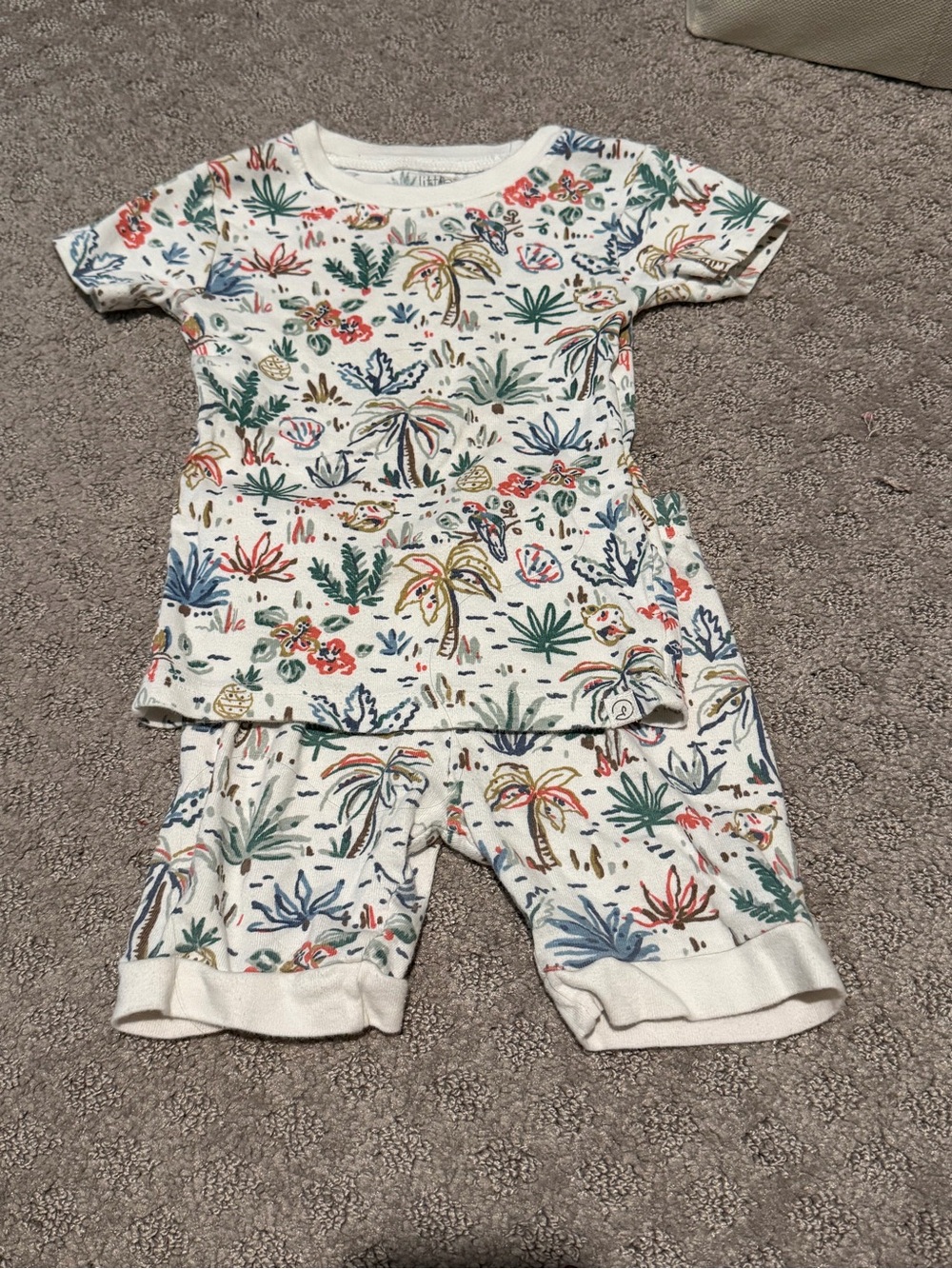 Kids Palm Print Cream Short Sleeve Pajama Set